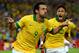 RIO DE JANEIRO, BRAZIL - JUNE 30: Fred of Brazil celebrates scoring the opening goal with team-mate Neymar (R) during the FIFA Confederations Cup Brazil 2013 Final match between Brazil and Spain at Maracana on June 30, 2013 in Rio de Janeiro, Brazil. (P
