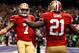 NEW ORLEANS, LA - FEBRUARY 03: Frank Gore #21 of the San Francisco 49ers celebrates with teammate Colin Kaepernick after scoring a touchdown in the third quarter against the Baltimore Ravens during Super Bowl XLVII at the Mercedes-Benz Superdome on Febr