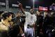 Oct 30, 2013; Boston, MA, USA; Boston Red Sox designated hitter David Ortiz gestures to the crowd after being named World Series MVP after game six of the MLB baseball World Series against the St. Louis Cardinals at Fenway Park. The Red Sox won 6-1 to win