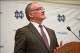Jan 16, 2013; South Bend, IN, USA; Notre Dame athletic director Jack Swarbrick addresses the media about a hoax involving the girlfriend of former football player Manti Te'o (not pictured) during a press conference in the Guglielmino Athletics Complex. Ma