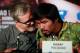 SHANGHAI, CHINA - JULY 31: Freddie Roach (L) and Manny Pacquiao (R) chat at a press conference on July 31, 2013 in Shanghai, China. (Photo by Kevin Lee/Getty Images)