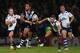 LEEDS, ENGLAND - NOVEMBER 15: Manu Vatuvei (L) of New Zealand pulls away from Matthew Russell (R) of Scotland during the Rugby League World Cup Quarter Final match between New Zealand and Scotland at Headingley Carnegie Stadium on November 15, 2013 in Le