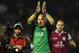 WEST BROMWICH, ENGLAND - JANUARY 19: Brad Guzan of Aston Villa applauds the fans at the final whistle uring the Barclays Premier League match between West Bromwich Albion and Aston Villa at The Hawthorns on January 19, 2013 in West Bromwich, England. (P