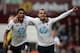 BIRMINGHAM, ENGLAND - OCTOBER 20: Roberto Soldado of Spurs (R) celebrates scoring their second goal with Paulinho of Spurs during the Barclays Premier League match between Aston Villa and Tottenham Hotspur at Villa Park on October 20, 2013 in Birmingham,