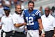JACKSONVILLE, FL - SEPTEMBER 29: Indianapolis Colts head coach Chuck Pagano and Andrew Luck #12 shake hands after a touchdown during a game against the Jacksonville Jaguars at EverBank Field on September 29, 2013 in Jacksonville, Florida. (Photo by Mik