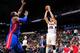 ATLANTA, GA - NOVEMBER 20: Kyle Korver #26 of the Atlanta Hawks shoots a three pointer against the Detroit Pistons on November 20, 2013 at Philips Arena in Atlanta, Georgia. NOTE TO USER: User expressly acknowledges and agrees that, by downloading and/o
