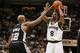 MINNEAPOLIS - APRIL 20: Latrell Sprewell #8 of the Minnesota Timberwolves is defended by Bruce Bowen #12 of the San Antonio Spurs during the game at Target Center on April 20, 2005 in Minneapolis, Minnesota. The Timberwolves won 95-73. NOTE TO USER: Us