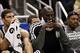 Nov 3, 2013; Orlando, FL, USA; Brooklyn Nets center Brook Lopez (11), power forward Kevin Garnett (2) and small forward Paul Pierce (34) react on the bench against the Orlando Magic during the second half at Amway Center. Orlando Magic defeated the Brookl