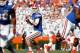 Nov 23, 2013; Gainesville, FL, USA; Florida Gators quarterback Skyler Mornhinweg (17) drops back against the Georgia Southern Eagles during the first quarter at Ben Hill Griffin Stadium. Mandatory Credit: Kim Klement-USA TODAY Sports