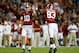 TUSCALOOSA, AL - OCTOBER 19: AJ McCarron #10 and Kevin Norwood #83 of the Alabama Crimson Tide celebrate a touchdown by T.J. Yeldon #4 against the Arkansas Razorbacks at Bryant-Denny Stadium on October 19, 2013 in Tuscaloosa, Alabama. (Photo by Kevin C.