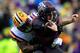 BATON ROUGE, LA - NOVEMBER 23: Quarterback Johnny Manziel #2 of the Texas A&M Aggies is sacked by defensive end Danielle Hunter #94 of the LSU Tigers at Tiger Stadium on November 23, 2013 in Baton Rouge, Louisiana. (Photo by Sean Gardner/Getty Images)