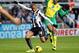 NEWCASTLE, UNITED KINGDOM - NOVEMBER 23: Loic Remy of Newcastle United gets off a shot despite the attentions of Leroy Fer of Norwich during the Barclays Premier League match between Newcastle United and Norwich City at St James' Park on November 23, 20