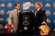 NEW ORLEANS, LA - JANUARY 08: Head coach Nick Saban of the Alabama Crimson Tide and head coach Les Miles of the LSU Tigers pose with The Coaches' Trophy during the Allstate BCS Championship Press Conference on January 8, 2012 in New Orleans, Louisiana.
