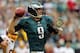 PHILADELPHIA, PA - NOVEMBER 17: Quarterback Nick Foles #9 of the Philadelphia Eagles looks to pass in the first half against the Washington Redskins during a game at Lincoln Financial Field on November 17, 2013 in Philadelphia, Pennsylvania. (Photo by Ric
