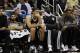 Nov 3, 2013; Orlando, FL, USA; Brooklyn Nets point guard Deron Williams (8), center Brook Lopez (11), power forward Kevin Garnett (2) and small forward Paul Pierce (34) react on the bench against the Orlando Magic during the second half at Amway Center. O