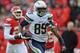 KANSAS CITY, MO - NOVEMBER 24: Tight end Ladarius Green #89 of the San Diego Chargers scores on a 60-yard touchdown pass against the Kansas City Chiefs during the second half on November 24, 2013 at Arrowhead Stadium in Kansas City, Missouri. San Diego