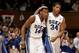 Nov 24, 2013; Durham, NC, USA; Duke Blue Devils guard Rasheed Sulaimon (14) and guard Andre Dawkins (34) embrace as they leave the court after defeating the Vermont Catamounts 91-90 at Cameron Indoor Stadium. Mandatory Credit: Mark Dolejs-USA TODAY Sports