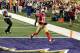 Feb 3, 2013; New Orleans, LA, USA; San Francisco 49ers wide receiver Michael Crabtree (15) scores a touchdown against the Baltimore Ravens in the third quarter in Super Bowl XLVII at the Mercedes-Benz Superdome. Mandatory Credit: Derick E. Hingle-USA TODA