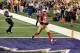 Feb 3, 2013; New Orleans, LA, USA; San Francisco 49ers wide receiver Michael Crabtree (15) scores a touchdown against the Baltimore Ravens in the third quarter in Super Bowl XLVII at the Mercedes-Benz Superdome. Mandatory Credit: Derick E. Hingle-USA TODA