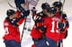 SUNRISE, FL - NOVEMBER 5: Scottie Upshall #19 of the Florida Panthers celebrates his goal to tie the game with teammates Tom Gilbert #77, Dmitry Kulikov #7 and Tomas Fleischmann #14 against the Edmonton Oilers at the BB&T Center on November 5, 2013 in Sun