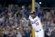 LOS ANGELES, CA - OCTOBER 07: Hanley Ramirez #13 of the Los Angeles Dodgers celebrates as the Dodgers defeat the Atlanta Braves 4-3 in Game Four of the National League Division Series at Dodger Stadium on October 7, 2013 in Los Angeles, California. (Pho
