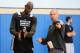 BROOKLYN, NY - November 11: Kevin Garnett #2 and Jason Kidd of the Brooklyn Nets during a team event in celebration of Veterans Day at Ft. Hamilton, Brooklyn on November 11, 2013 in the Brooklyn borough of New York City. NOTE TO USER: User expressly ack