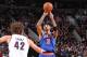 PORTLAND, OR - NOVEMBER 25: Kenyon Martin #3 of the New York Knicks shoots against Robin Lopez #42 of the Portland Trail Blazers on November 25, 2013 at the Moda Center Arena in Portland, Oregon. NOTE TO USER: User expressly acknowledges and agrees that,