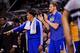 SAN ANTONIO, TX - MAY 8: David Lee #10 and Kent Bazemore #20 of the Golden State Warriors cheer their teammates on from the sideline against the San Antonio Spurs in Game Two of the Western Conference Semifinals during the 2013 NBA Playoffs on May 8, 2013