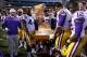 LSU hoists The Golden Boot after defeating Arkansas 20-13 last season.