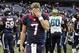 Nov 24, 2013; Houston, TX, USA; Houston Texans quarterback Case Keenum (7) walks off the field after a game against the Jacksonville Jaguars at Reliant Stadium. The Jaguars defeated the Texans 13-6. Mandatory Credit: Troy Taormina-USA TODAY Sports