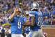 DETROIT, MI - OCTOBER 27: Matthew Stafford #9 of the Detroit Lions celebrates with teammate Calvin Johnson #81 after a first quarter touchdown the game against the Dallas Cowboys at Ford Field on October 27, 2013 in Detroit, Michigan. (Photo by Leon Hali