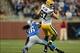 Nov 19, 2012; Detroit, MI, USA; Green Bay Packers wide receiver Jordy Nelson (87) is tackled by Detroit Lions cornerback Jonte Green (36) in the second quarter at Ford Field. Mandatory Credit: Andrew Weber-USA TODAY Sports