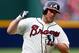 ATLANTA, GA - JULY 13: Brian McCann #16 of the Atlanta Braves reacts after a solo homer in the fourth inning against the Cincinnati Reds at Turner Field on July 13, 2013 in Atlanta, Georgia. (Photo by Kevin C. Cox/Getty Images)