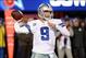 Nov 24, 2013; East Rutherford, NJ, USA; Dallas Cowboys quarterback Tony Romo (9) throws a pass against the New York Giants during the game at MetLife Stadium. Mandatory Credit: Robert Deutsch-USA TODAY Sports