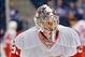 Nov 4, 2013; Winnipeg, Manitoba, CAN; Detroit Red Wings goalie Jimmy Howard (35) prior to the game against the Winnipeg Jets at MTS Centre. Mandatory Credit: Bruce Fedyck-USA TODAY Sports
