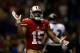 NEW ORLEANS, LA - FEBRUARY 03: Michael Crabtree #15 of the San Francisco 49ers stands on the field against the Baltimore Ravens during Super Bowl XLVII at the Mercedes-Benz Superdome on February 3, 2013 in New Orleans, Louisiana. (Photo by Ezra Shaw/Get