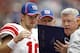 HOUSTON - OCTOBER 10: Quarterback Eli Manning #10 of the New York Giants looks over plays with offensive coordinator Kevin Gilbride during a football game against the Houston Texans at Reliant Stadium on October 10, 2010 in Houston, Texas. (Photo by Bo