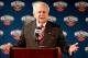 Nov 8, 2013; New Orleans, LA, USA; New Orleans Saints and New Orleans Pelicans owner Tom Benson speaks with the media prior to a game between the New Orleans Pelicans and the Los Angeles Lakers at New Orleans Arena. Mandatory Credit: Derick E. Hingle-USA