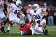 COLUMBUS, OH - OCTOBER 26: Mike Hull #43 of the Penn State Nittany Lions and Anthony Zettel #98 of the Penn State Nittany Lions celebrate after Zettel sacked quarterback Braxton Miller #5 of the Ohio State Buckeyes in the first quarter at Ohio Stadium on