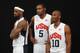 BARCELONA, SPAIN - JULY 20: A behind the scenes look as LeBron James #6, Kobe Bryant #10 and Kevin Durant #5 of the US Men's Senior National Team poses for a photo on July 20, 2012 in Barcelona Spain. NOTE TO USER: User expressly acknowledges and agrees