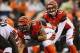 Nov 17, 2013; Cincinnati, OH, USA; Cincinnati Bengals quarterback Andy Dalton (14) calls out signals during the game against the Cleveland Browns at Paul Brown Stadium. Cincinnati won 41-20. Mandatory Credit: Kevin Jairaj-USA TODAY Sports