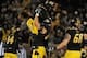 Nov 2, 2013; Columbia, MO, USA; Missouri Tigers running back Russell Hansbrough (32) is congratulated by offensive linesman Connor McGovern (60) after Hansbrough's touchdown during the second half of the game against the Tennessee Volunteers at Faurot Fie