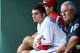 ARLINGTON, TX - JULY 24: Starting pitcher Matt Garza #22 of the Texas Rangers rests in the dugout during the game against the New York Yankees on July 24, 2013 at the Rangers Ballpark in Arlington in Arlington, Texas. (Photo by Layne Murdoch/Getty Images)
