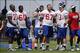 Jul 27, 2013; East Rutherford, NJ, USA; New York Giants guard Kevin Boothe (77) offensive linesman Selvish Capers (60) offensive tackle Justin Pugh (72) tackle Brandon Mosley (67) and center Jim Cordle (63) take a breather during training camp at the Time