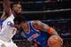 LOS ANGELES, CA - NOVEMBER 27: Amar'e Stoudemire #1 of the New York Knicks dribbles against DeAndre Jordan #6 of the Los Angeles Clippers at Staples Center on November 27, 2013 in Los Angeles, California. NOTE TO USER: User expressly acknowledges and agre