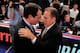 NEW YORK - NOVEMBER 15: Head coach Mike Krzyzewski (L) of the Duke Blue Devils embraces head coach (R) Tom Izzo of the Michigan State Spartans after winning his 903 NCAA Division 1 basketball game and becoming the winningest coach in history taking the r