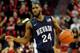 LAS VEGAS, NV - NOVEMBER 14: Deonte Burton #24 of the Nevada Reno Wolf Pack brings the ball up the court against the UNLV Rebels during their game at the Thomas & Mack Center November 14, 2011 in Las Vegas, Nevada. UNLV won 71-67. (Photo by Ethan Miller