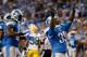 DETROIT, MI - NOVEMBER 28: Joique Bell #35 of the Detroit Lions celebrates a fourth quarter touchdown while playing the Green Bay Packers at Ford Field on November 28, 2013 in Detroit, Michigan. (Photo by Gregory Shamus/Getty Images)