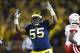 Nov 9, 2013; Ann Arbor, MI, USA; Michigan Wolverines defensive tackle Jibreel Black (55) reacts to a fumble recovery in the second half against the Nebraska Cornhuskers at Michigan Stadium. Nebraska won 17-13. Mandatory Credit: Rick Osentoski-USA TODAY S