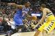 Nov 29, 2013; Denver, CO, USA; New York Knicks guard Tim Hardaway Jr. (5) dribbles during the first half against the Denver Nuggets at Pepsi Center. Mandatory Credit: Chris Humphreys-USA TODAY Sports